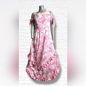 Vintage Handmade Pink Floral Cap Sleeve Maxi Length Peasant Dress Size M/L